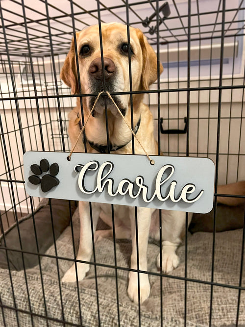 DOG Sign Kennel Custom Name Cat Puppy Kitten Wood Hanger Paw Personalize Gift Home Dog Christmas Gift Personalized Dog Gift, Crate Dog Decor