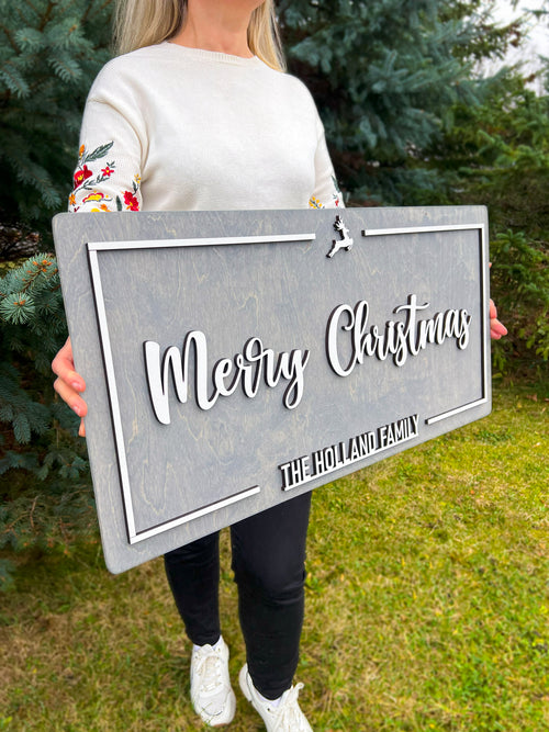 Custom Merry Christmas Sign | Christmas Sign Decor | Farmhouse Christmas Sign for Family Gift Engaged Couples Gift Christmas Tree Deer Sign