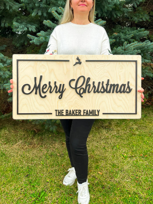 Custom Merry Christmas Sign | Christmas Sign Decor | Farmhouse Christmas Sign for Family Gift Engaged Couples Gift Christmas Tree Deer Sign