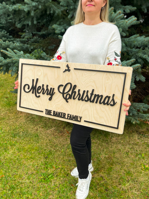 Custom Merry Christmas Sign | Christmas Sign Decor | Farmhouse Christmas Sign for Family Gift Engaged Couples Gift Christmas Tree Deer Sign
