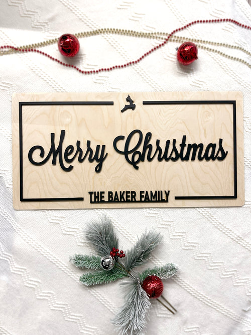 Custom Merry Christmas Sign | Christmas Sign Decor | Farmhouse Christmas Sign for Family Gift Engaged Couples Gift Christmas Tree Deer Sign