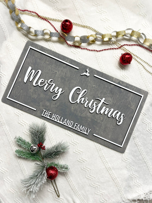 Custom Merry Christmas Sign | Christmas Sign Decor | Farmhouse Christmas Sign for Family Gift Engaged Couples Gift Christmas Tree Deer Sign