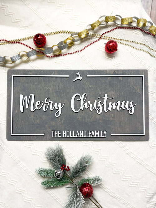 Custom Merry Christmas Sign | Christmas Sign Decor | Farmhouse Christmas Sign for Family Gift Engaged Couples Gift Christmas Tree Deer Sign