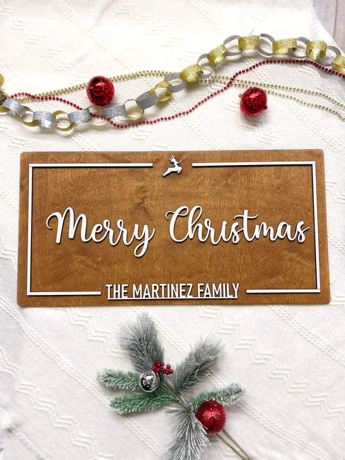 Custom Merry Christmas Sign | Christmas Sign Decor | Farmhouse Christmas Sign for Family Gift Engaged Couples Gift Christmas Tree Deer Sign