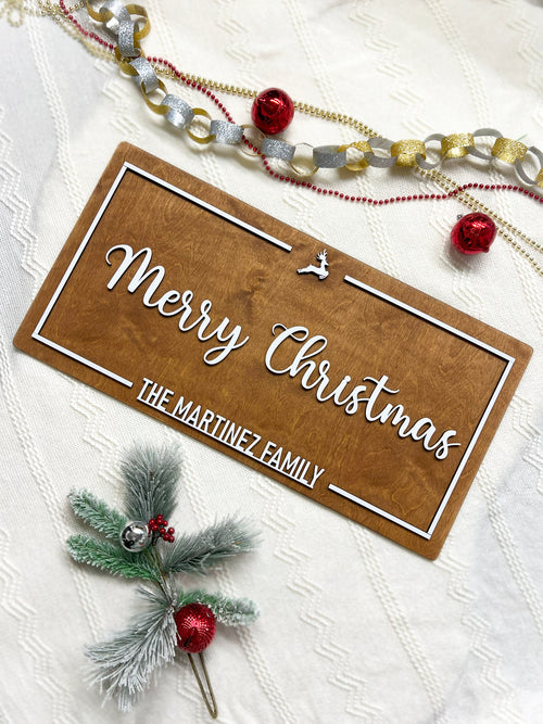 Custom Merry Christmas Sign | Christmas Sign Decor | Farmhouse Christmas Sign for Family Gift Engaged Couples Gift Christmas Tree Deer Sign