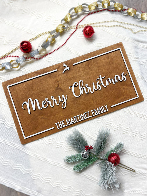 Custom Merry Christmas Sign | Christmas Sign Decor | Farmhouse Christmas Sign for Family Gift Engaged Couples Gift Christmas Tree Deer Sign