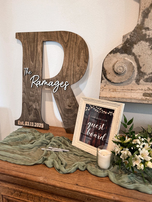 Guest book for wedding Letter with engraved date