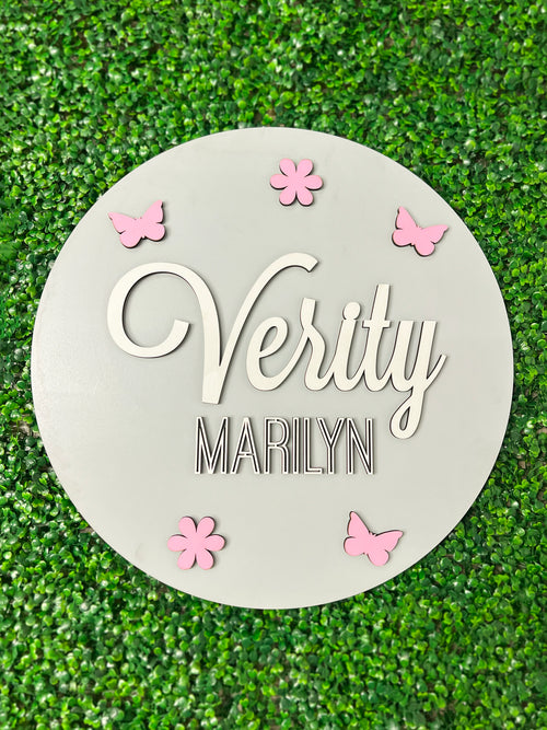 Round Baby Name Sign - Custom Nursery Artwork and Personalized Name Decor