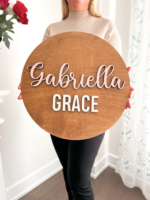 Round Baby Name Sign - Custom Nursery Artwork and Personalized Name Decor