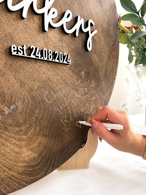 Round Wooden Wedding Guestbook