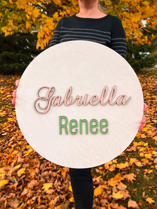 Round Baby Name Sign - Custom Nursery Artwork and Personalized Name Decor