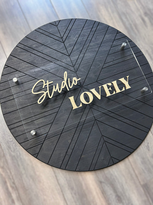 Laser Cut 3D Logo Small Business Sign - Wall Mounted - Shiny Plastic - Natural Wood - Cut Logo Sign for Office Wall Decor