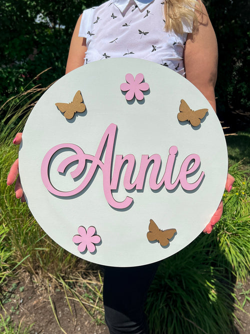 Round Baby Name Sign - Custom Nursery Artwork and Personalized Name Decor