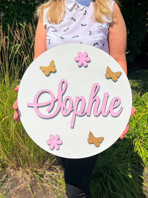 Round Baby Name Sign - Custom Nursery Artwork and Personalized Name Decor