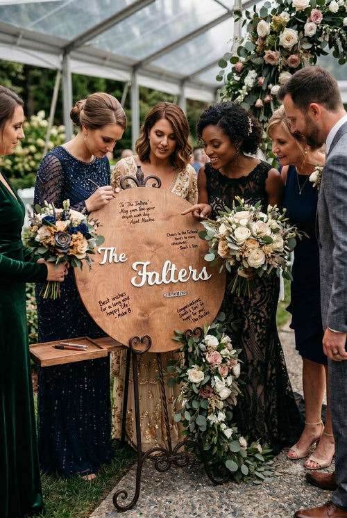Round Wooden Wedding Guestbook